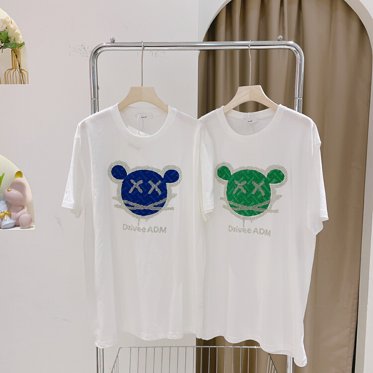 New year in early spring! [miss Xi Xi] heavy industry hot drill round neck short sleeve T-shirt 126-1# Cl