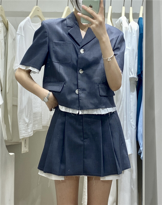 [best u] collegiate patchwork lace pleated skirt 55793# LSW