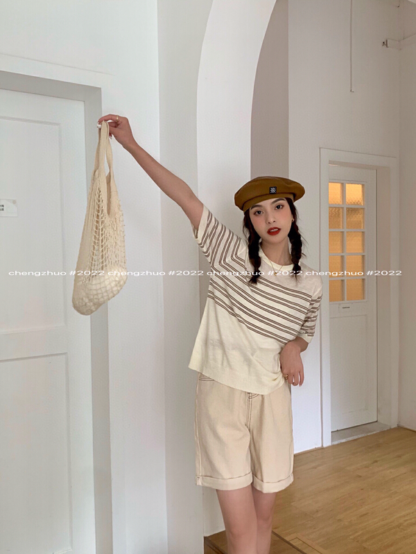 New in early summer! [chengzhuo] striped loose fit T-shirt 81192# Cl