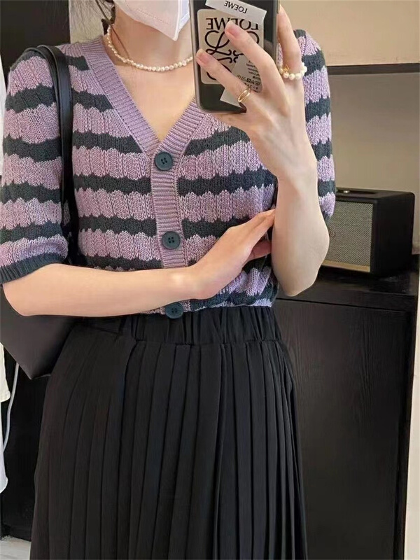 [Susan] fashion stripe commuter versatile knit cardigan 1688# LSW