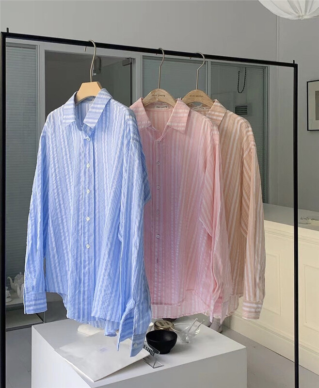 New year in early spring! [CICI party] Korean loose casual vertical stripe shirt a7113# HBx