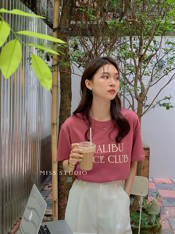 [miss miss miss home] letter print comfortable loose short sleeve T-shirt y8828# zjy