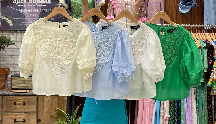 [N21] French Style Bubble Sleeve embroidered loose shirt 68026# WPL