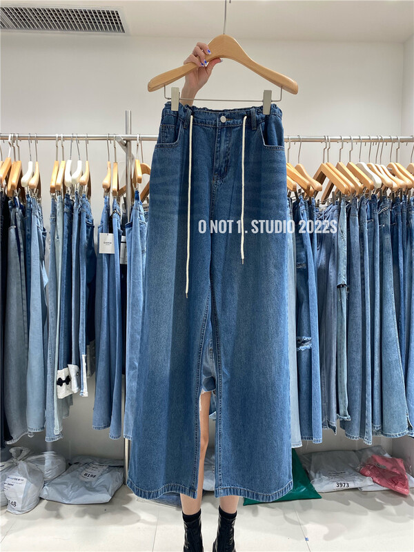 [o not 1] drawstring wide leg versatile jeans w556# LSW