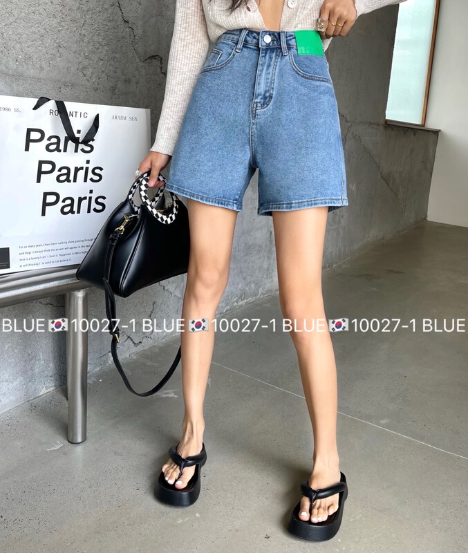 New in early summer! [blue] casual label high waist denim shorts 10027# hjy