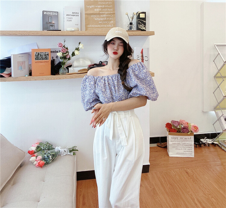 [sister] off shoulder floral bubble sleeve shirt ys1-275# ozq