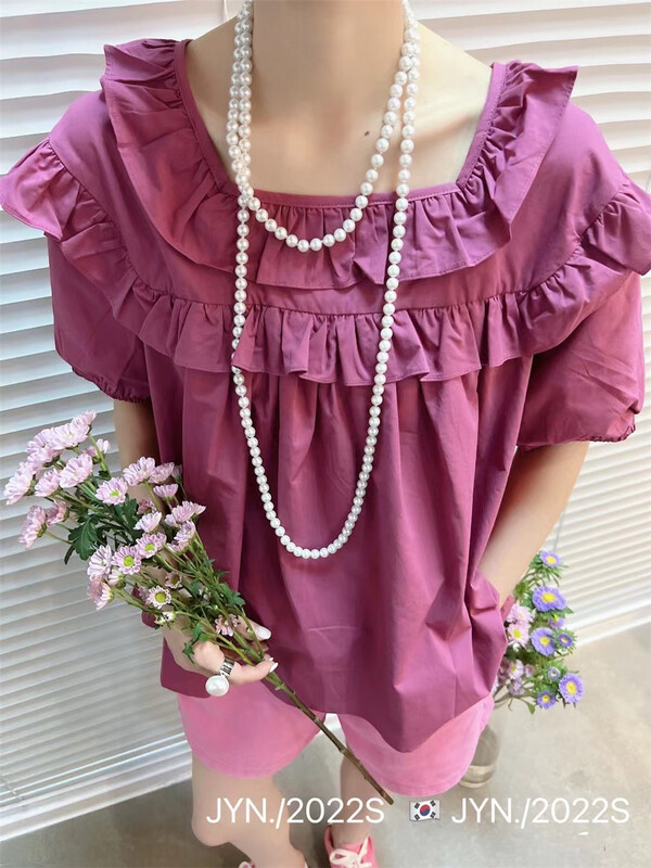New in early summer! [jyn golden rain lemon] square neck simple and comfortable Vintage shirt 7239# LSL