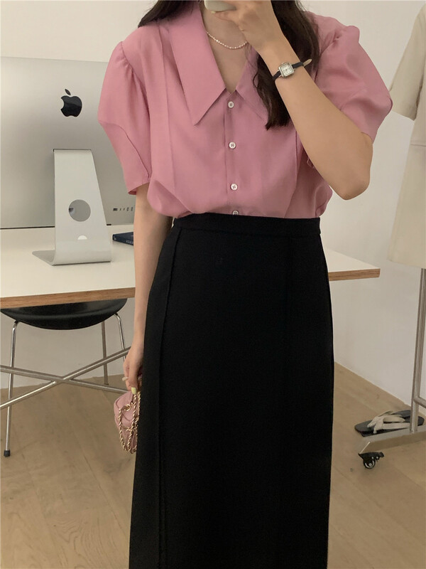 [wanna] Korean Tencel acetate bubble sleeve shirt 89021# cqw