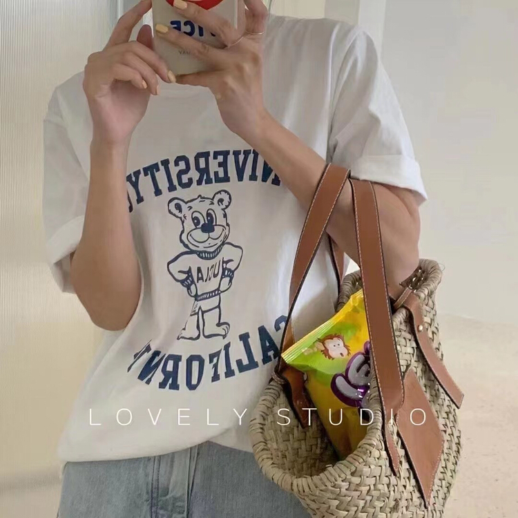 [j.2] Korean print versatile short sleeve T-shirt b8409# LSW