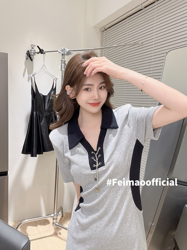 [Feimao (Yimao)] Korean color blocking and crimping dress ym-7635# LSL
