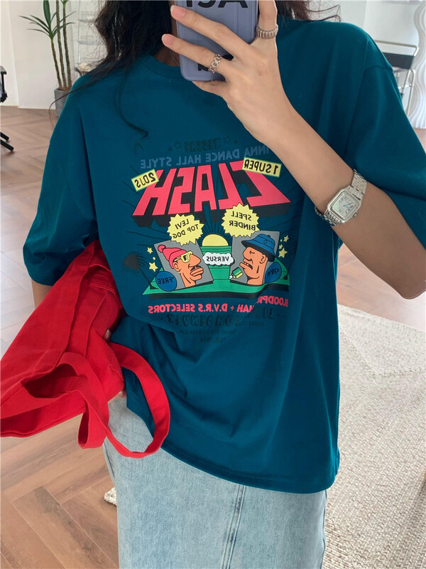 [Linai] Korean cartoon printed round neck short sleeve T-shirt 121c148# zxx
