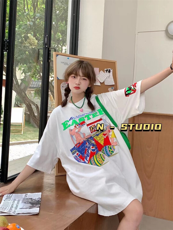 【N】 Korean print Pullover short sleeve T-shirt 0773# WTT