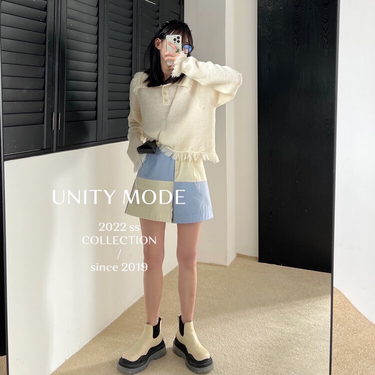 [unit] high leg and high waist checkerboard color contrast casual pants 6335# cqw