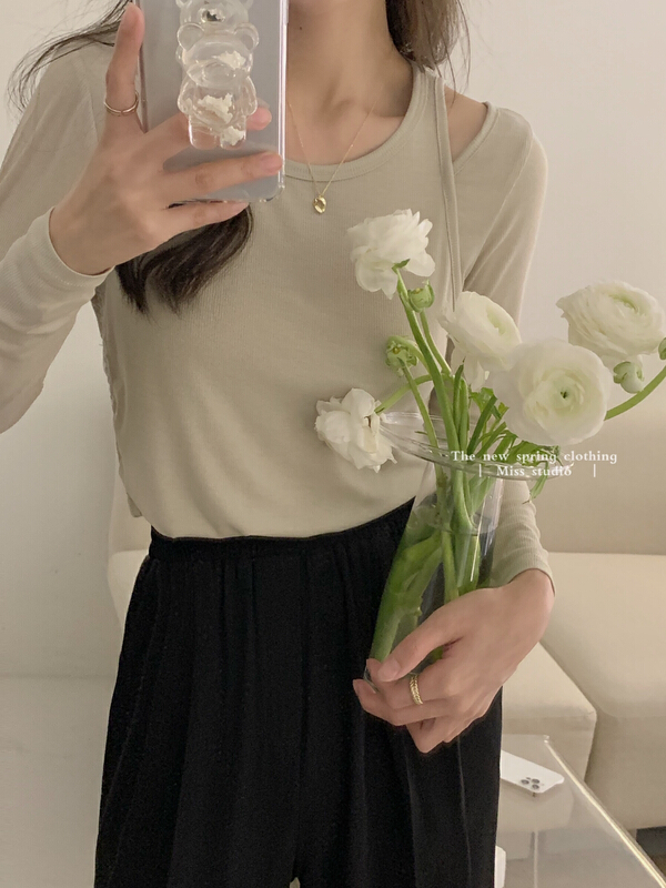 [miss miss miss home] open shoulder and hem drawstring sweater y8805# ZSY