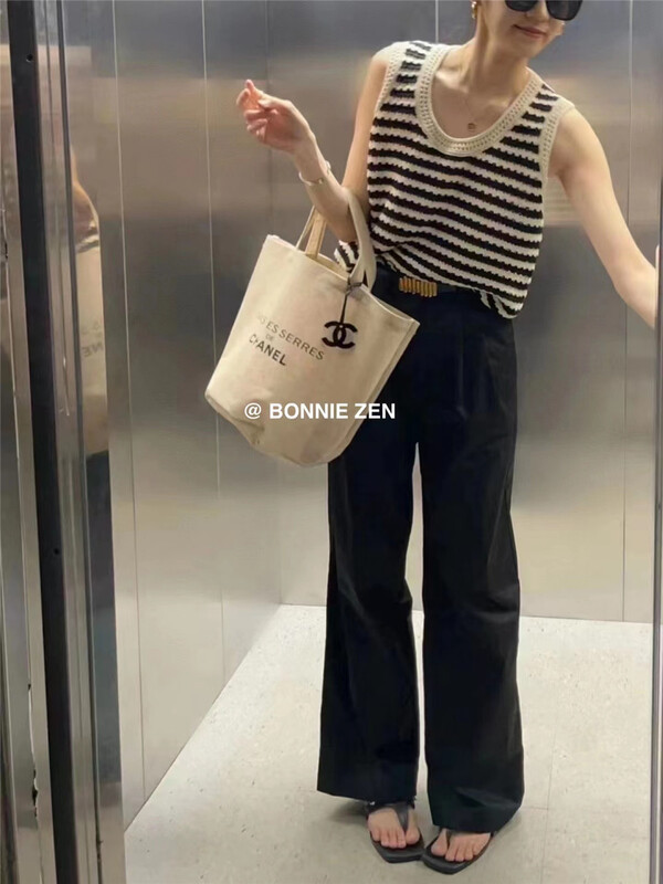 [Bonnie] striped Crew Neck Tank Top / sling 2343# XYJ