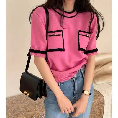 [salmoka] contrast color Xiaoxiang fashion sweater 5022# lwy