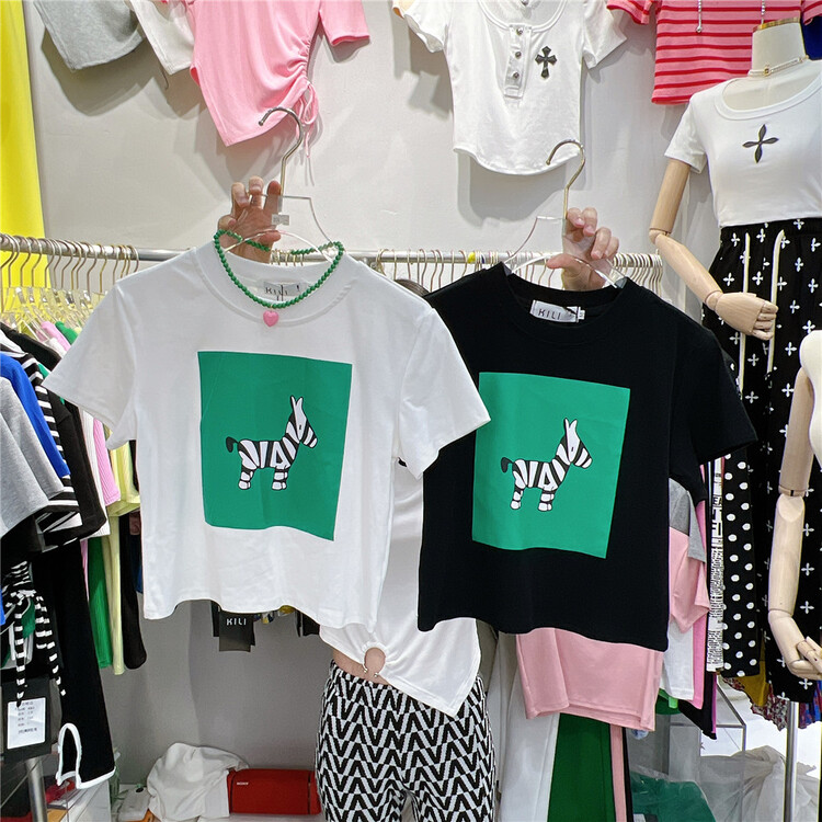 [Kili] zebra fashion versatile short sleeve T-shirt 21896-1# XYJ