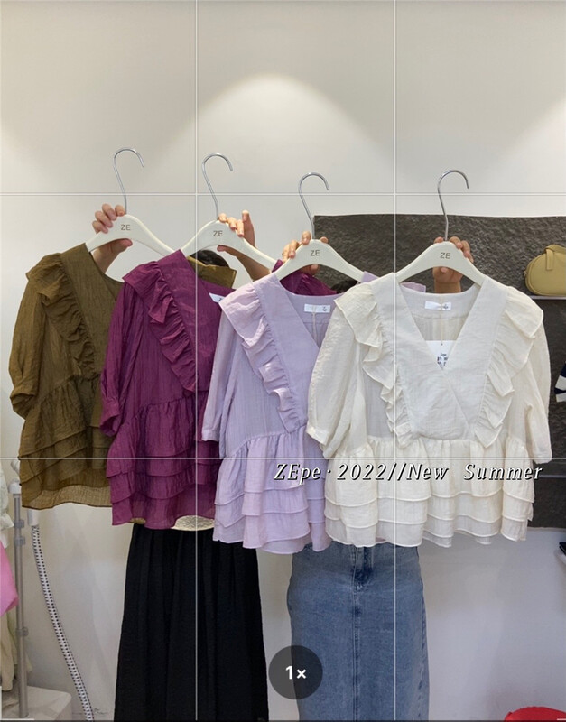 [Ze] V-neck simple solid color blouse 3012# ll
