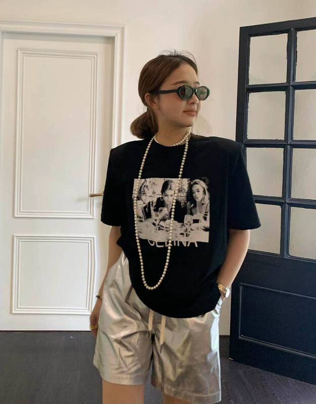 New in early summer! [XT studio] shoulder pad print short sleeve T-shirt 8053# zxl