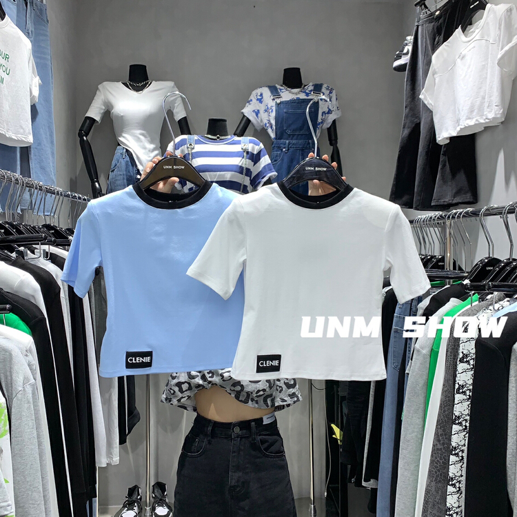 New in early summer! [unm-show] Korean Pullover color matching short sleeve T-shirt 6188# WTT
