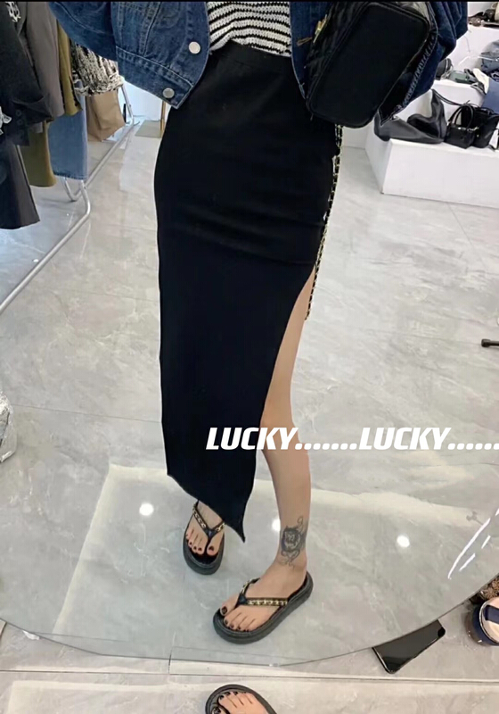[lucky] slit wrap hip high waist skirt 1173# zxx
