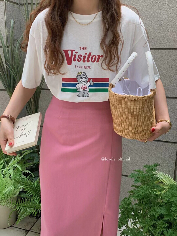 [love] Korean Cute Cartoon Bear print short sleeve T-shirt z0832# HBx