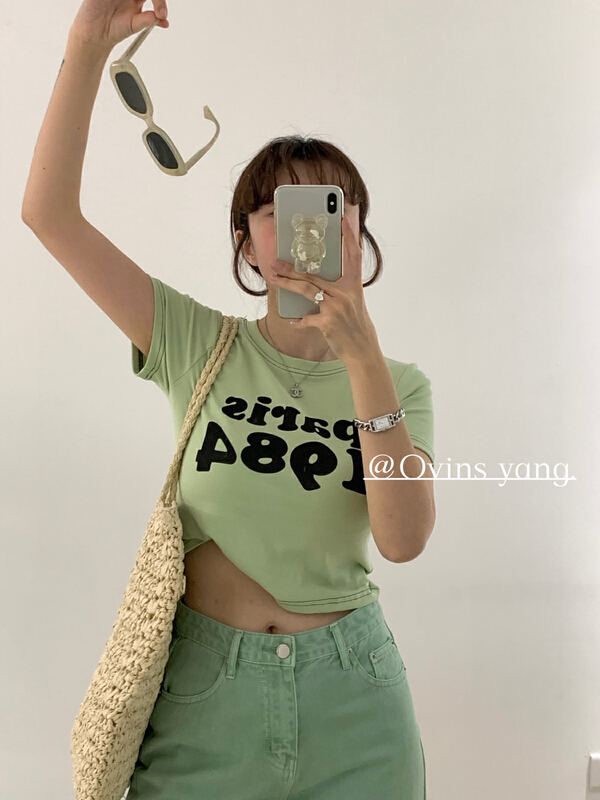 [ovinsyang] simple casual letters short sleeved T-shirt 8601# WTT