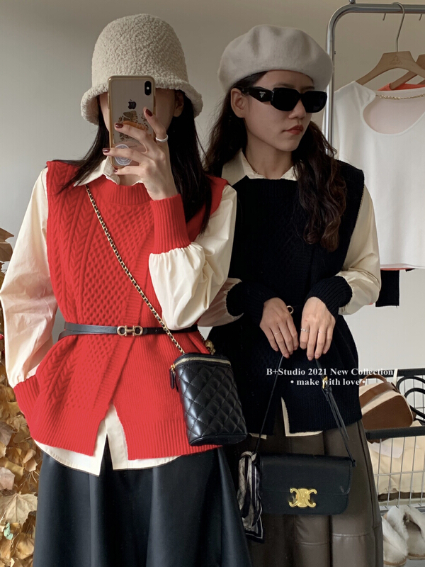 Knitted [B plus] ins temperament Knitted Vest + Korean loose shirt suit (without belt) ys1-247-2# HBx