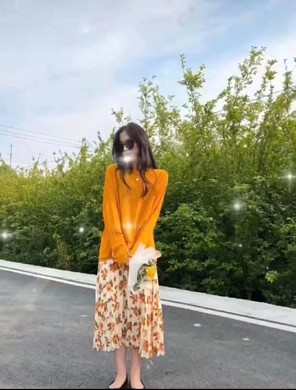 [mi ni] simple Long Sleeve Top + high waist floral skirt set 2507# PCZ