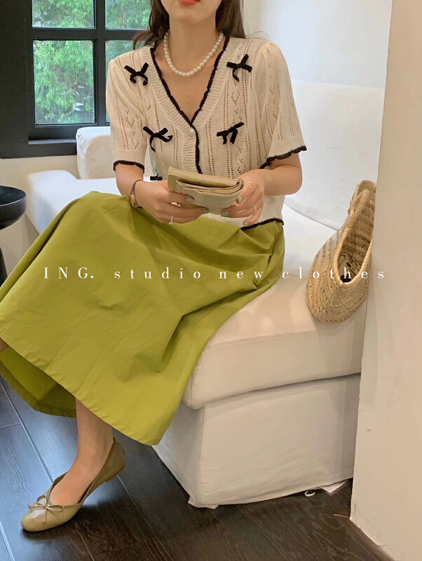 Original price 58.65! New in early summer! [ing] girl's heart age reducing bow knit cardigan w3239# ZSY