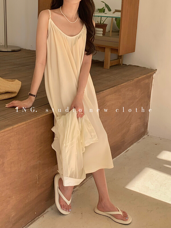 New in early summer! [ing] simple and versatile, loose and thin knitted suspender dress 7707# HBx