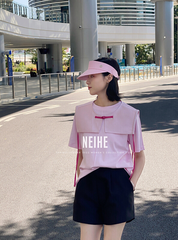 早春上新!【NEIHE】簡約百搭純色短袖T恤(配披肩)  11280#  ZXX