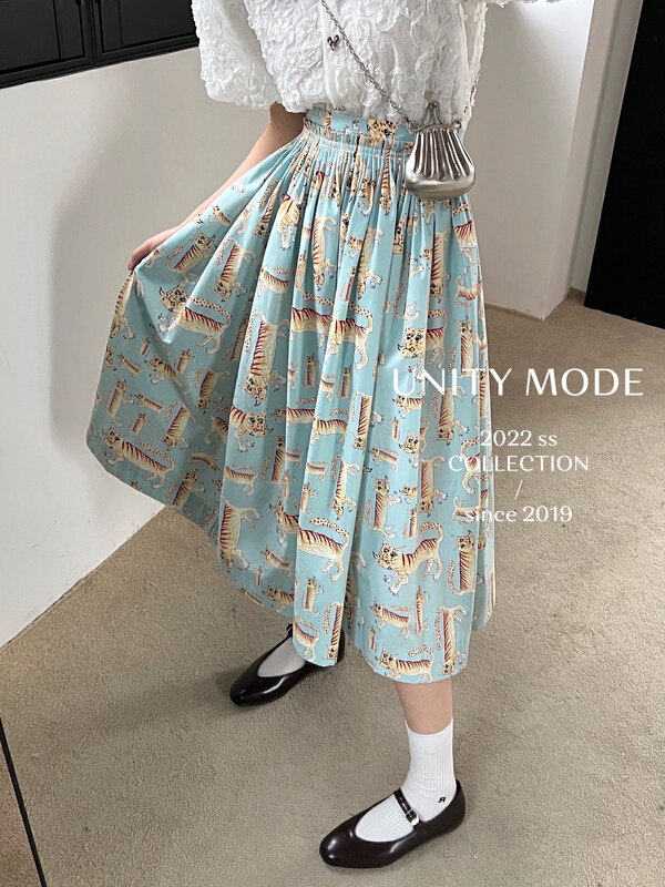 New in early summer! [unit] high waist fashion printed skirt 6391# cqw
