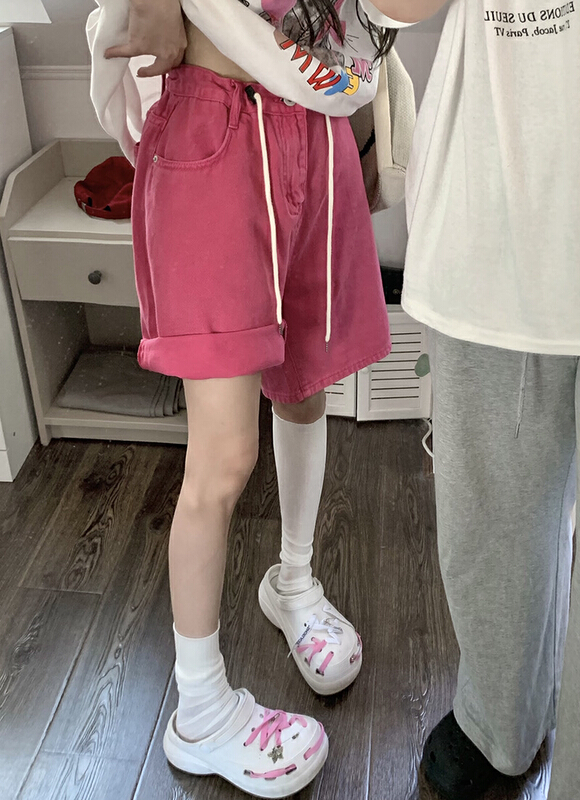 [timely rain] Han Feng ins design sense candy color denim shorts 06019# WPL