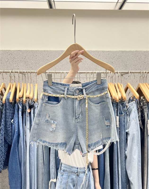 [X1] Korean foreign style aging denim shorts (with belt) c552# LSL
