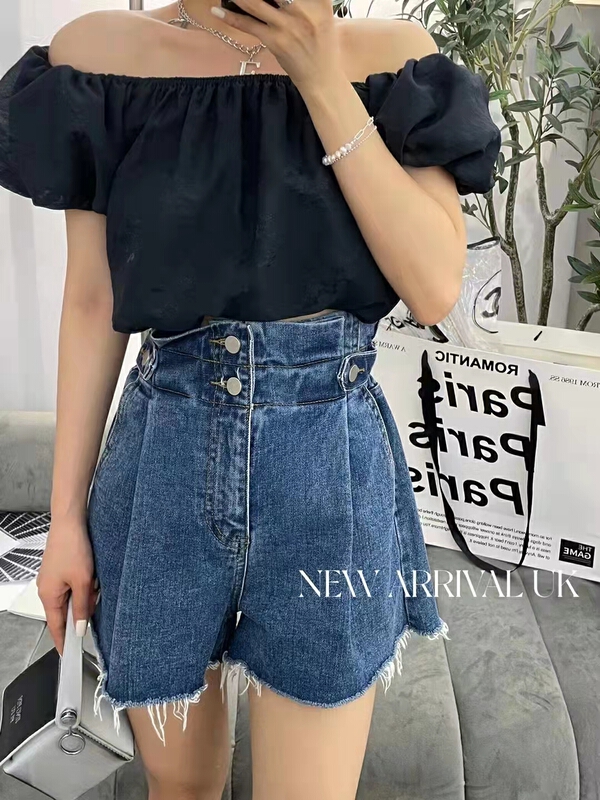 [x2 Fansi feather] high waist simple and comfortable skinny denim shorts 10055# WTT
