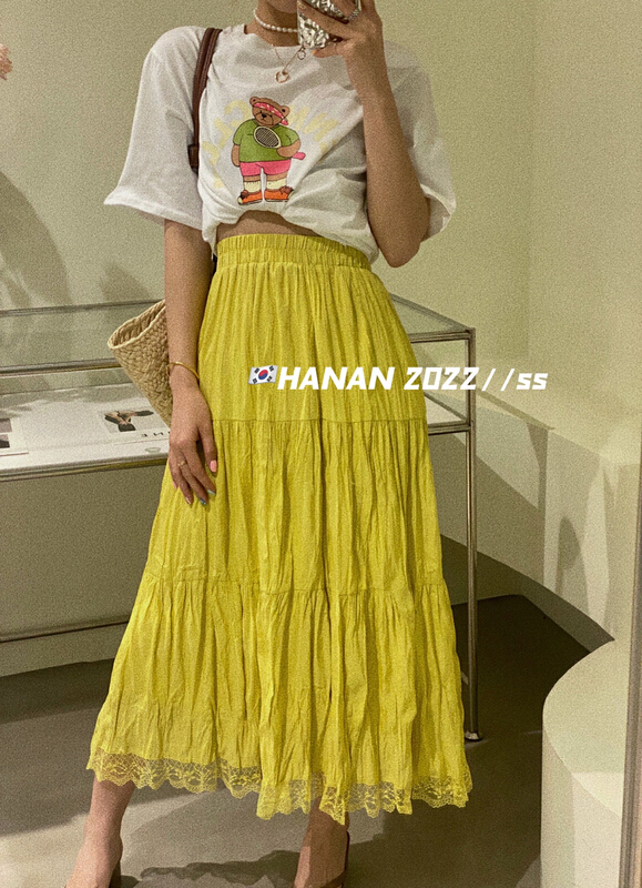 New in early summer! [Hanan] Korean slim fit and slim temperament stitched lace skirt ys1-6068# LSL