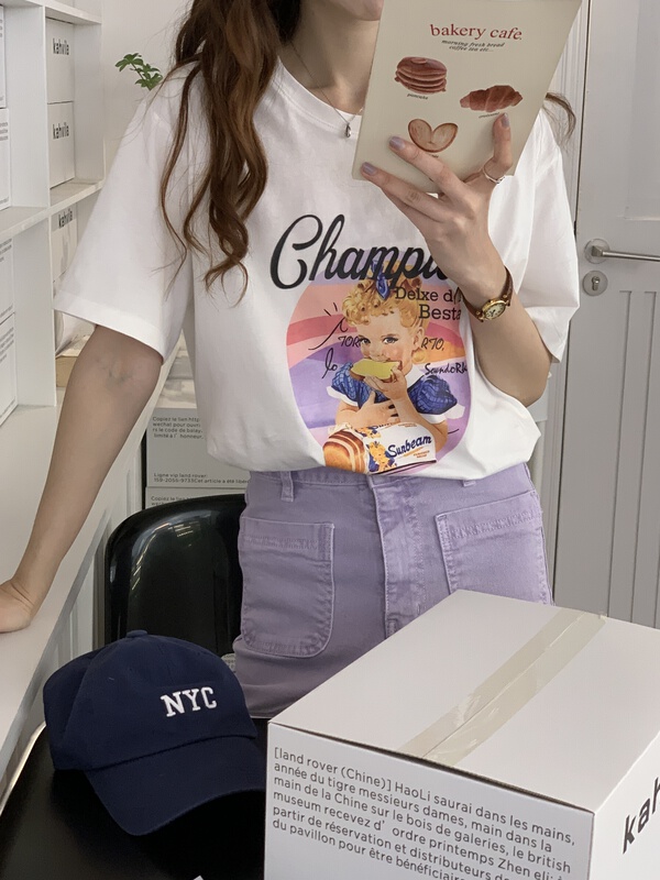 [new post] cartoon printed casual round neck short sleeve T-shirt np7811-a1# cqw