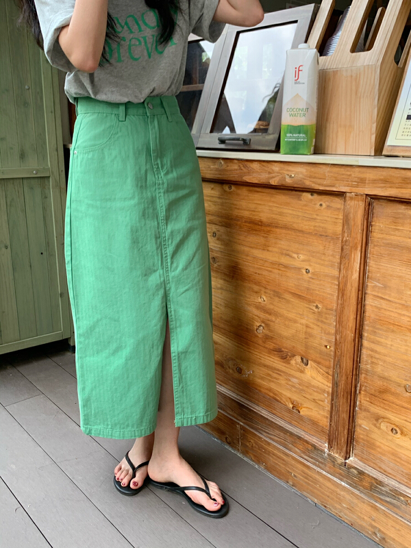 [meet me] Korean slim slit skirt ys-6995# ll