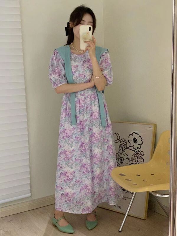 [RS] French floral loose bubble sleeve dress rs1568# XYY