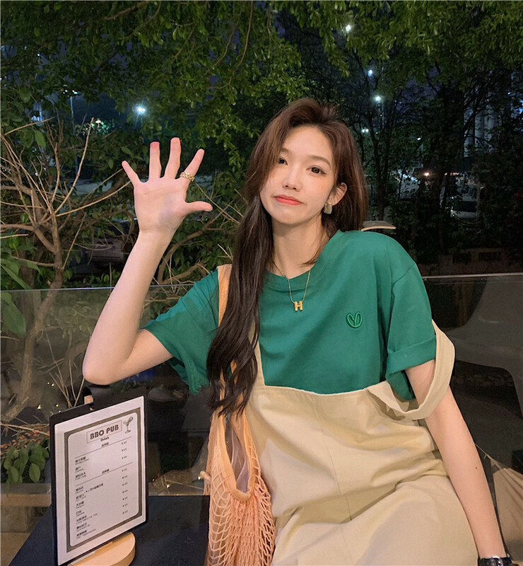 New in early summer! [LML] Korean style ins design loose embroidery Pullover short sleeve T-shirt 9579# ozq