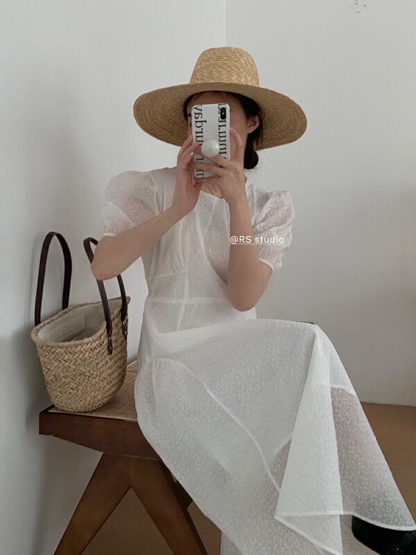 [RS] square neck bubble sleeve zipper dress rs1620# XYY