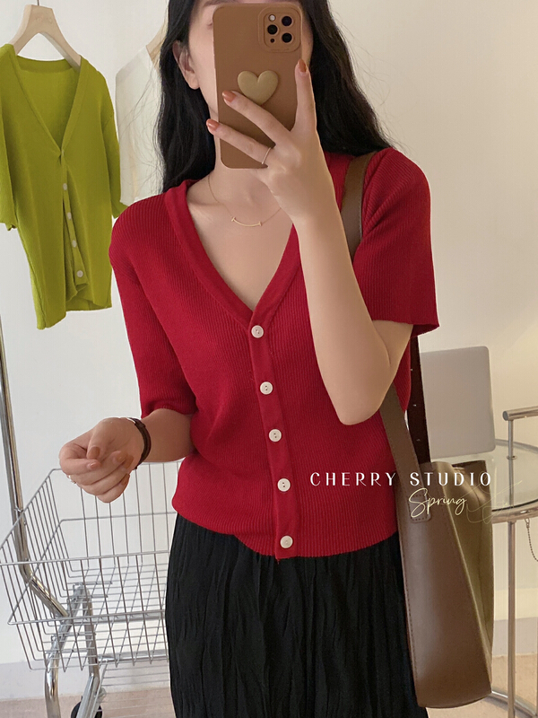 現貨!初夏上新!【CHERRY STUDIO】韓版曲珠冰絲針織衫  5085#  HBX