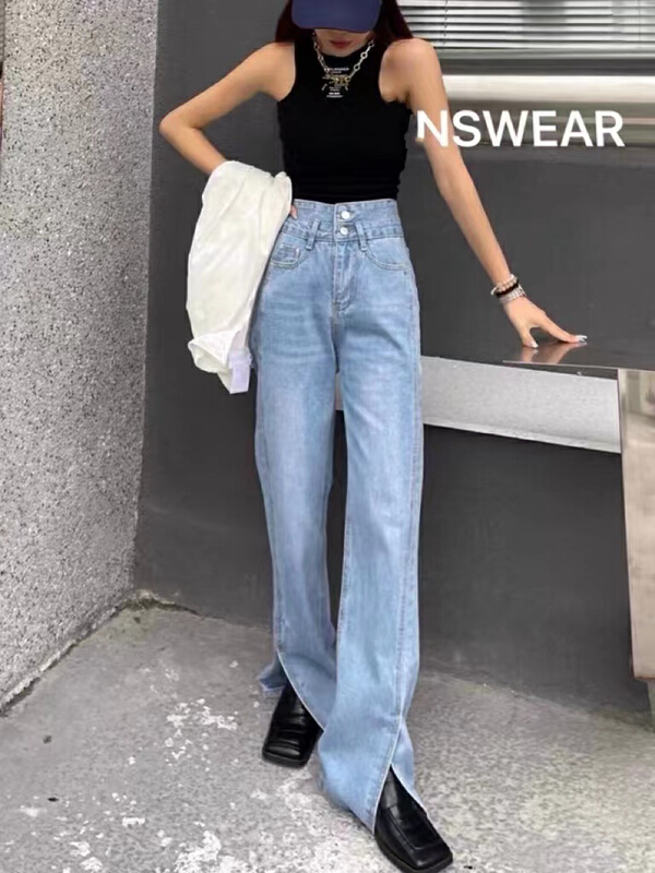 [Dido] double waist split wide leg jeans 6993# LSW