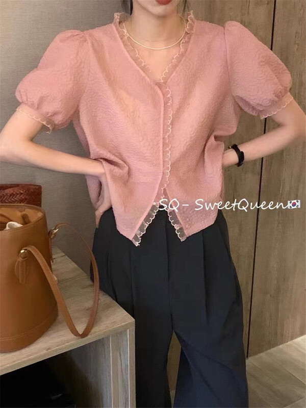 [sq] French temperament V-neck fungus edge blouse 3316# zxx