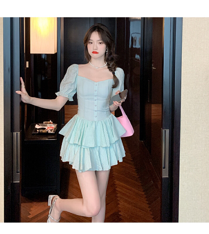 goods in stock! New in early summer! [Doudou family] bubble sleeve temperament lady dress 88207# CLS