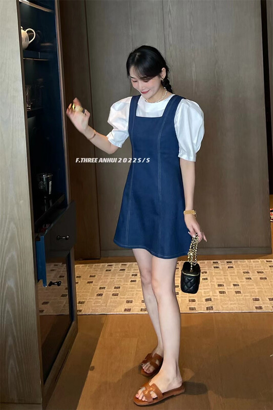 [f.three] Korean version aging denim dress (without lining) 95220# XJ