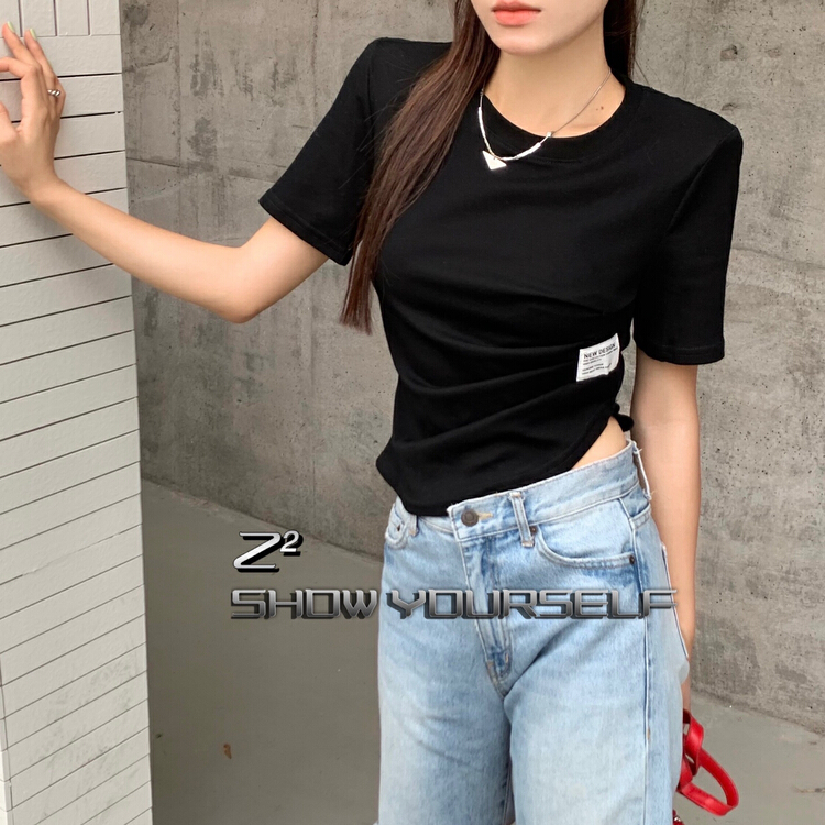 New in early summer! [Z2] irregular side fold short sleeve T-shirt 2031-1# WTT