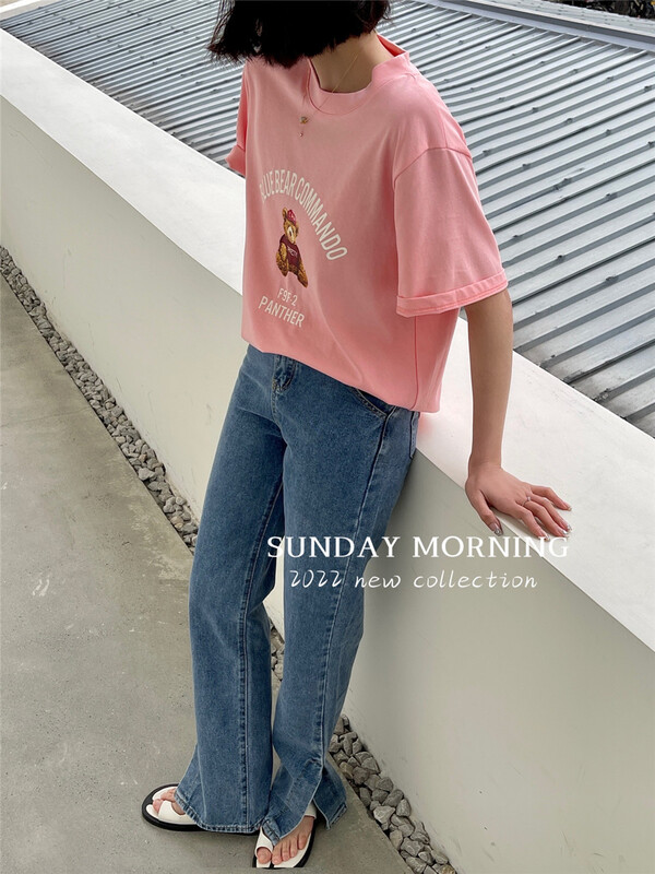 [warning] Korean print casual comfortable short sleeve T-shirt 8834# ZSY
