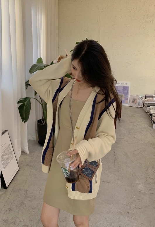 goods in stock! [JH] net red color contrast fashion knitted cardigan 40801# hjy